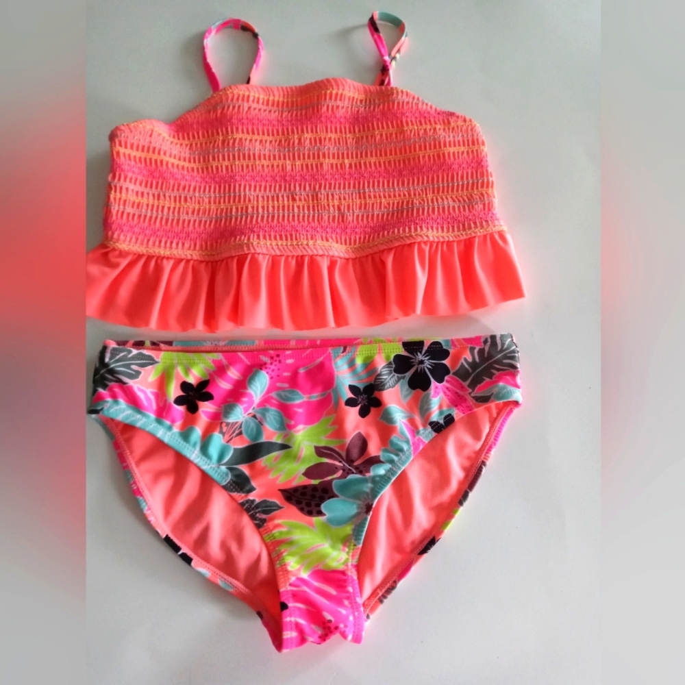 Wonder Nation Pink and Black Swim Bikini with Ruffle Detail